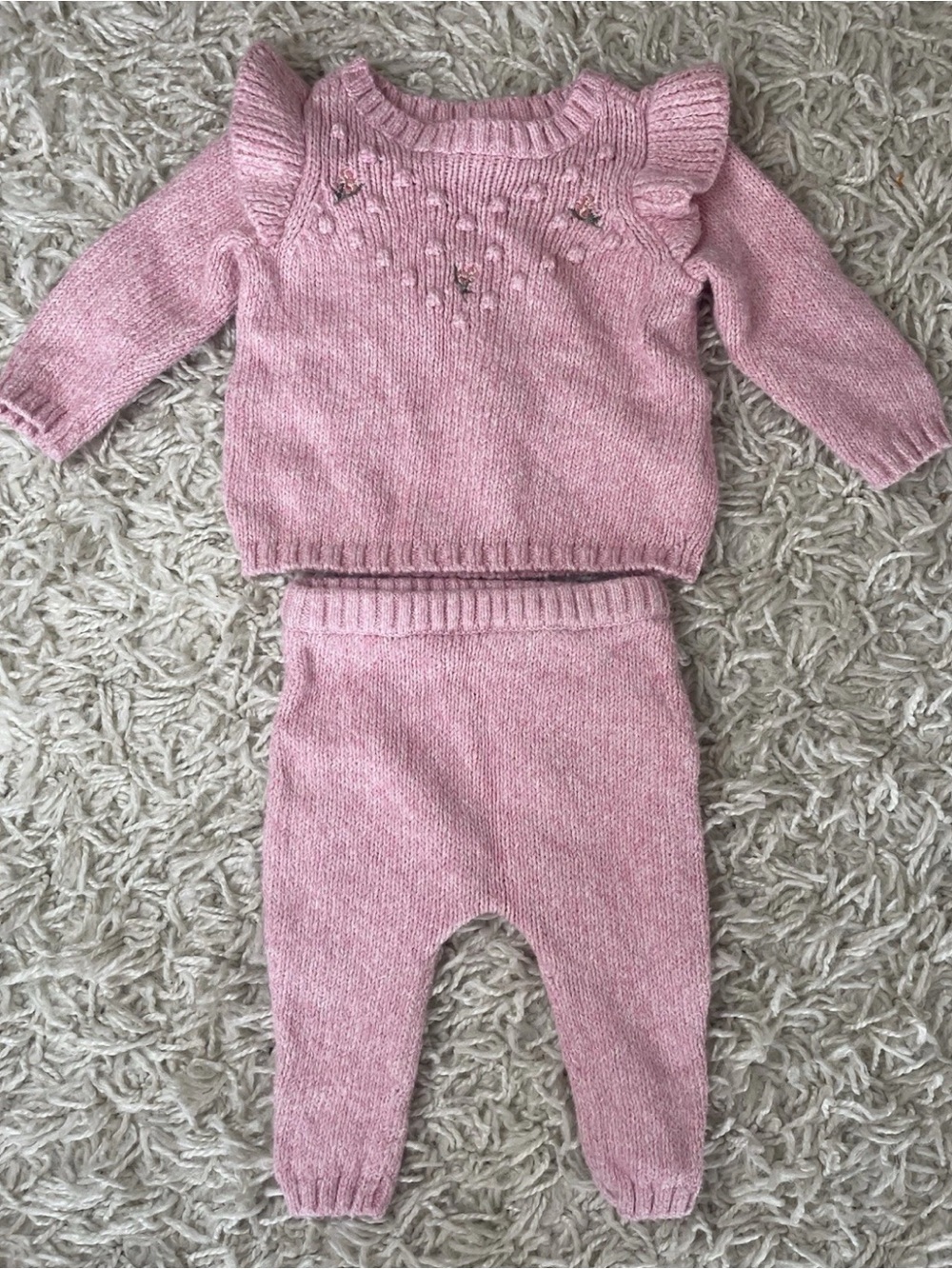 Baby Girl Old Navy pink Sweater Knit Outfit Set 3-6M Infant Pink Ruffle Floral